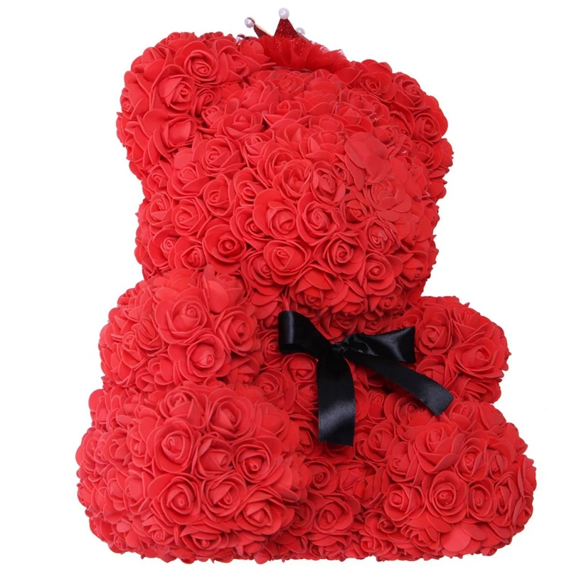 

Promotion! 40Cm Teddy Bear With Crown In Gift Box Bear Of Roses Artificial Flower New Year Gifts For Women Valentines Gift Red