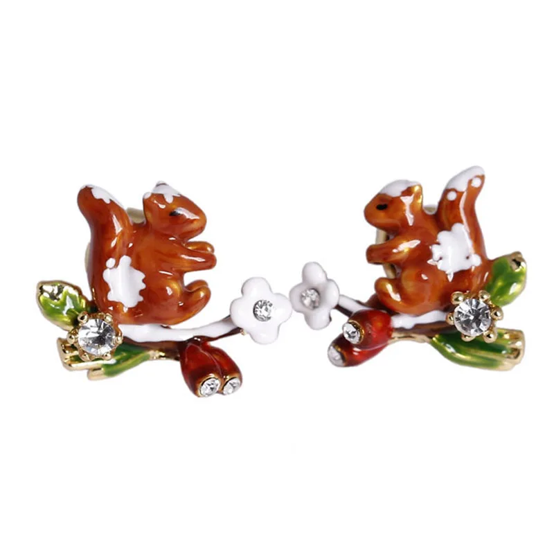 

Unique lovely Small squirrel drifting snow branches earrings for women enamel glaze cute animal stud earring fashion jewelry
