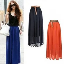 Женская двухслойная шифоновая плиссированная Ретро длинная юбка макси с эластичной резинкой на талии