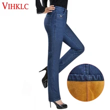 Бархатные тянущиеся толстые теплые джинсы женские джинсы с высокой талией Зимние женские джинсы большого размера плюс кашемировые обтягивающие Стрейчевые брюки H544