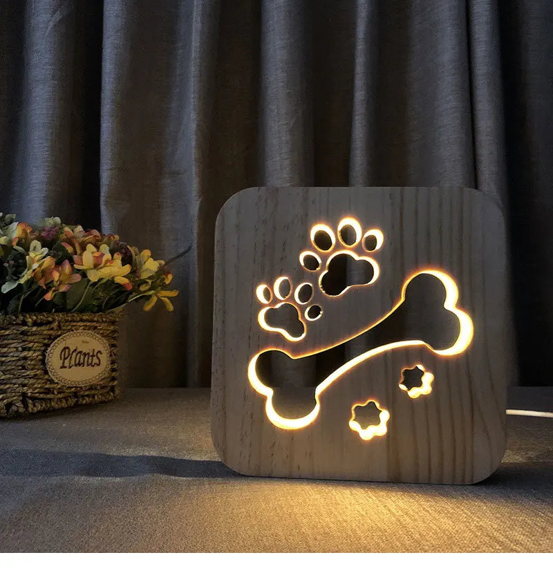 Creative 3D LED Wooden Lights Cute Dog Night Lamp Warm Mood Lamp 3D Shadow Luminaria Lamp Birthday Gifts For Baby Kids Bedroom Decor (5)