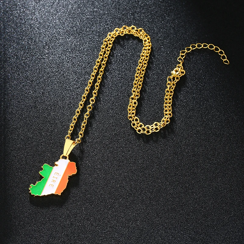 SONYA Ireland Map And Flag Pendant Necklaces For Women/Men Gold Color Charm Ireland Country Jewelry Gifts Bijoux Femme