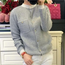 Новинка весны, женский кашемировый кардиган в полоску, корейский вязаный свитер с круглым вырезом, пальто, утолщенный короткий параграф