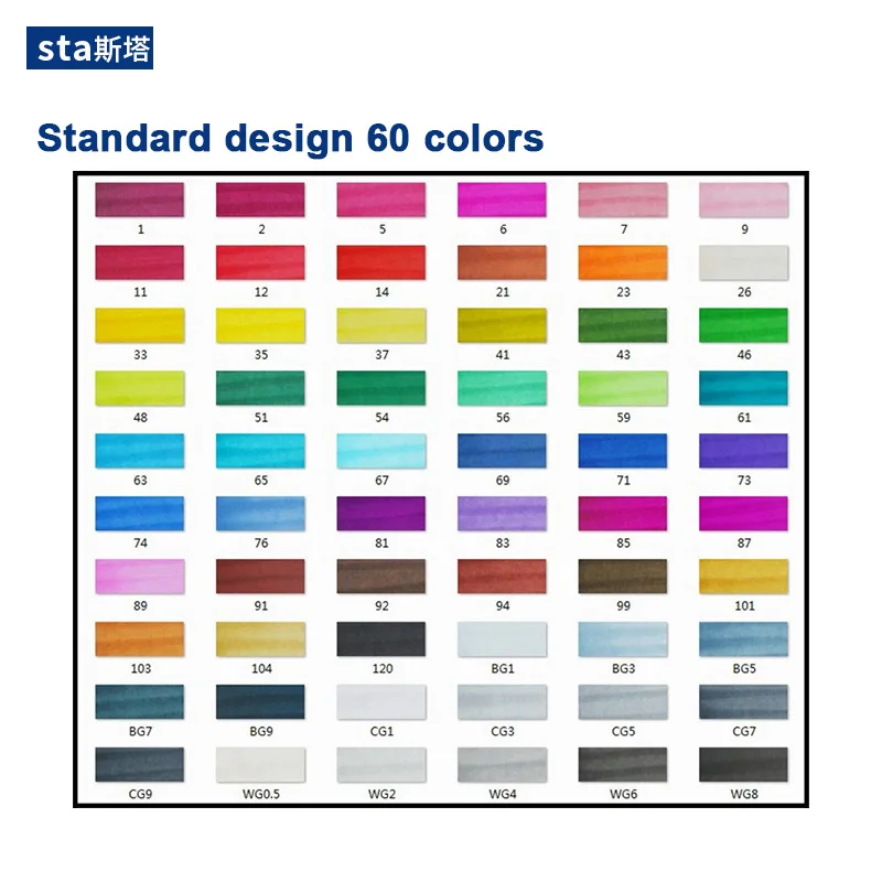 STA 30/40/60/80/128 маркеры кисти, спиртовые чернила профессионального качества, двойной наконечник скошенный и мягкая кисть, идеальные маркеры для дизайна и рисования манги, аниме, скетчей - Цвет: Standard design 60