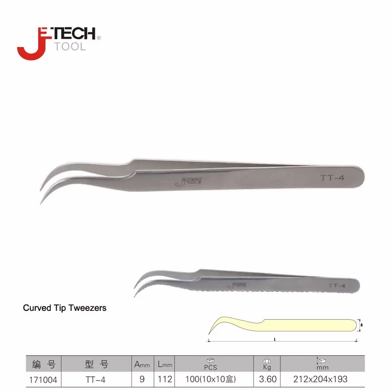 Jetech vetus tweezers stainless steel anti magnetic precision fine tip curved tweezers for electrical and jewelry ICs SMD SMT
