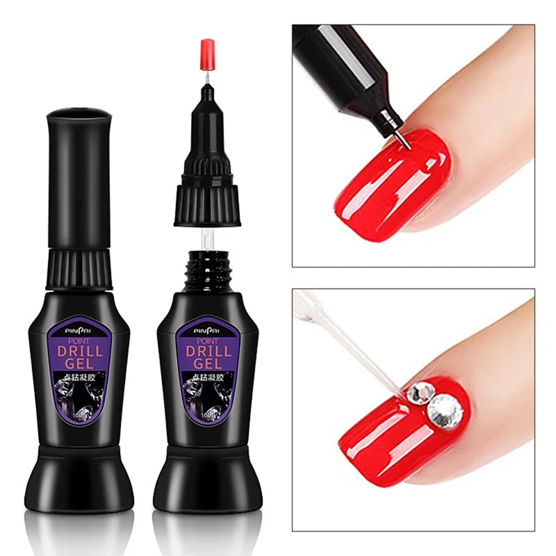 

10m Nail Glue UV Manicure Acrylic Rhinestones Decoration Stick Gel Clear Point Drill Gel with Brush Nail Art Crystal Glue