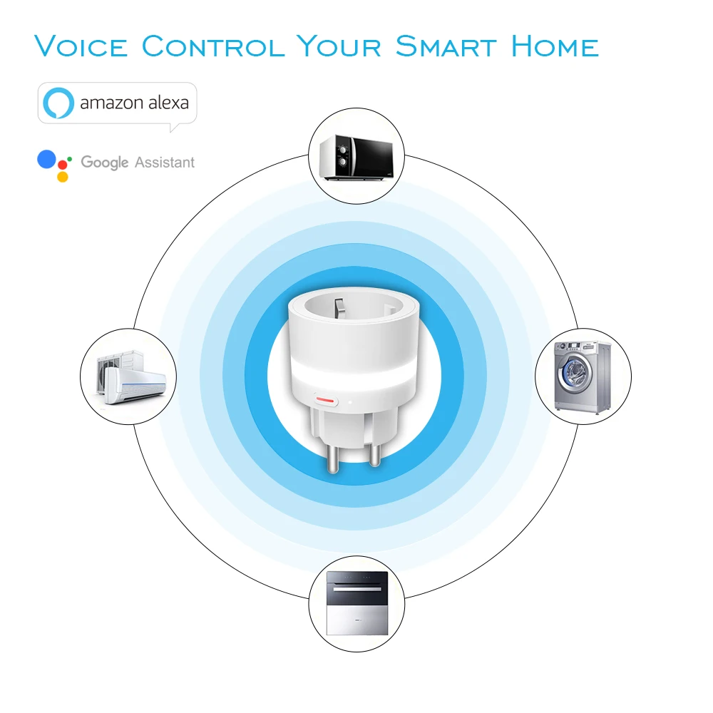 WiFi умная розетка с контролем энергии, розетка с вилкой европейского стандарта, таймер со светодиодной подсветкой, переключатель голосового управления, работа Alexa Google IFTTT Smart Life
