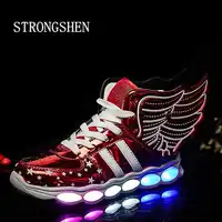 STRONGSHEN 2018 New 25-37 Size/USB Charging Wing Led Children Shoes With Light UP Kids Casual Boys&Girls Sneakers Glowing Shoe