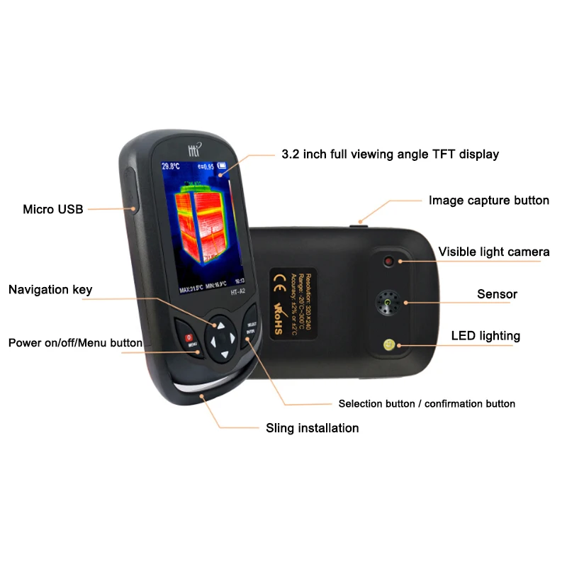 2021 HT A1 Ручной цифровой экран TFT термальный инфракрасный Imager камера 320*240 В наличии