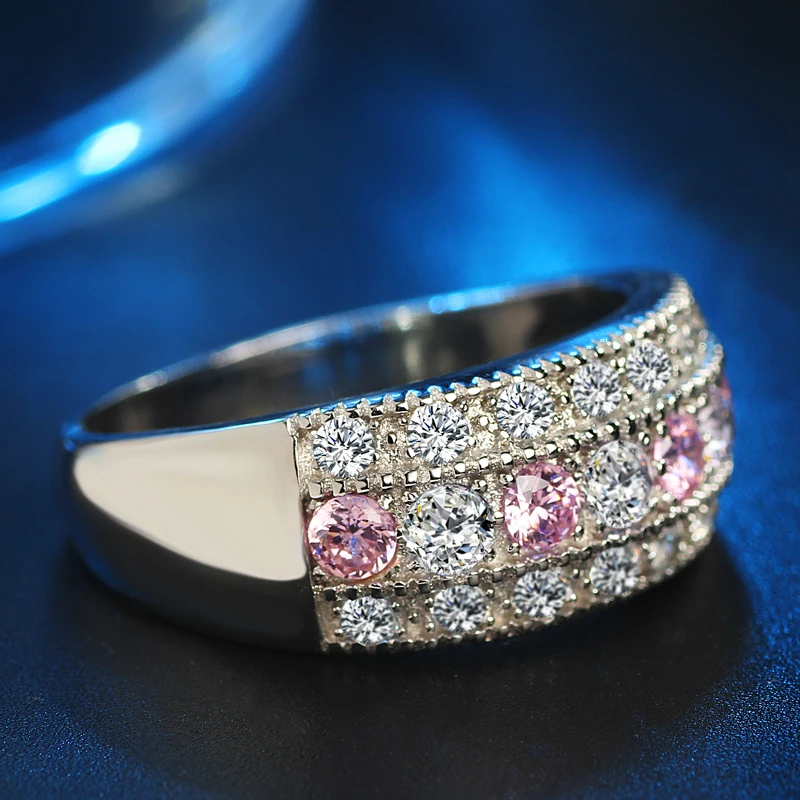 Розовое обручальное кольцо с кристаллами с серебристый цвет ААА CZ камень кольца для женщин Циркон вечерние ювелирные изделия подарок anillos mujer
