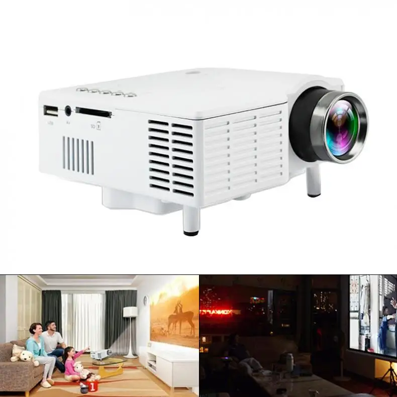 UC28B 60 بوصة المحمولة مصغرة جهاز عرض (بروجكتور) ليد جهاز عرض الوسائط المتعددة 320x180 قرار 500 التجويف للمنزل والترفيه