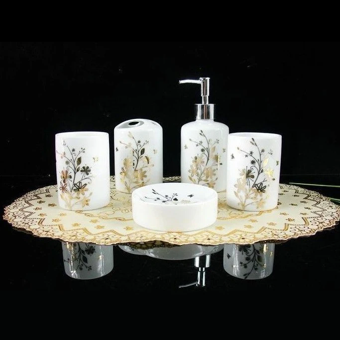 High Quality Bathroom Set Gold Leaf Ceramic Five Piece High Quality Bathroom Set Gold Leaf