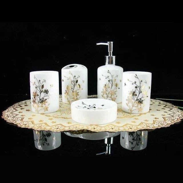 High Quality Bathroom Set Gold Leaf Ceramic Five Piece High Quality Bathroom Set Gold Leaf Ceramic Five Piece Accessories Supplies