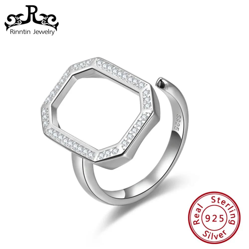

Rinntin 925 Sterling Silver Geometric Square Women Ring Hollow Adjustable Finger Rings Female Wedding Engagement Jewelry TSR124