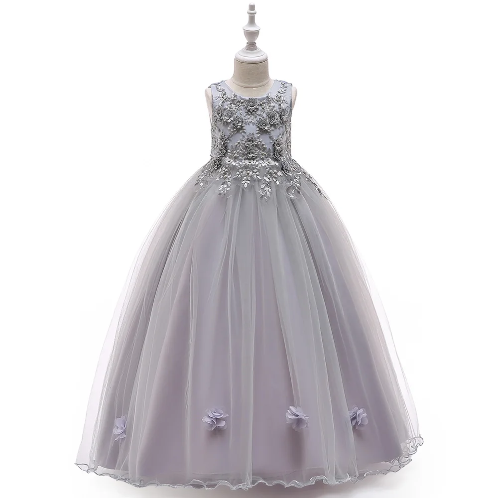 Розничная, дизайн, длинное бальное платье с вышивкой для девочек детское праздничное платье для девочек свадебные платья для первого причастия LP-212 - Цвет: gray