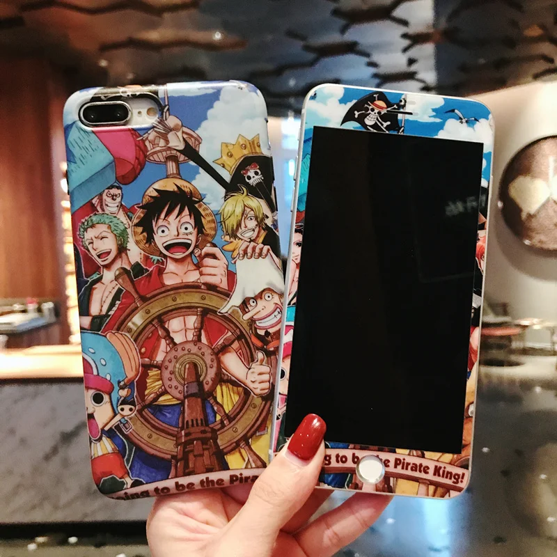 

For iPhone 8 8Plus ONE PIECE soft Case & Tempered Glass Screen film ,Luffy Zoro Chopper Cover for iPhone X 6 6S 6SPlus 7 7plus