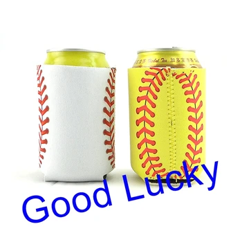 

50pcs/lot free shipping good quality white and yellow baseball neoprene can cooler monogrammed sport stubby holder