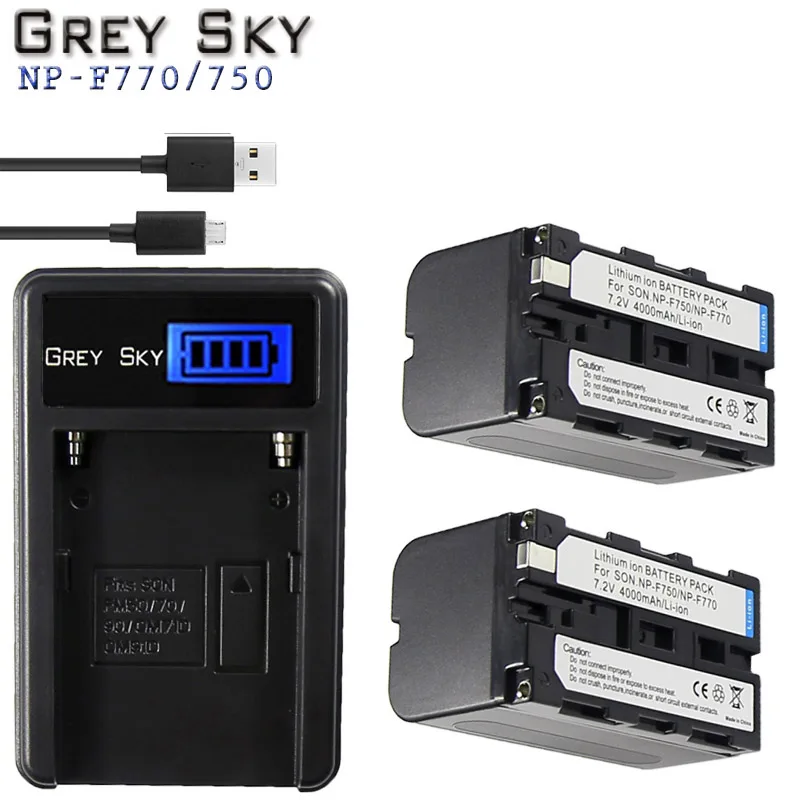 

2Pc 4000mAh NP-F770 NP-F750 NP F770 np f750 NPF770 750 Batteries + LCD USB Charger for Sony NP-F550 NP-F770 NP-F750 F960 F970