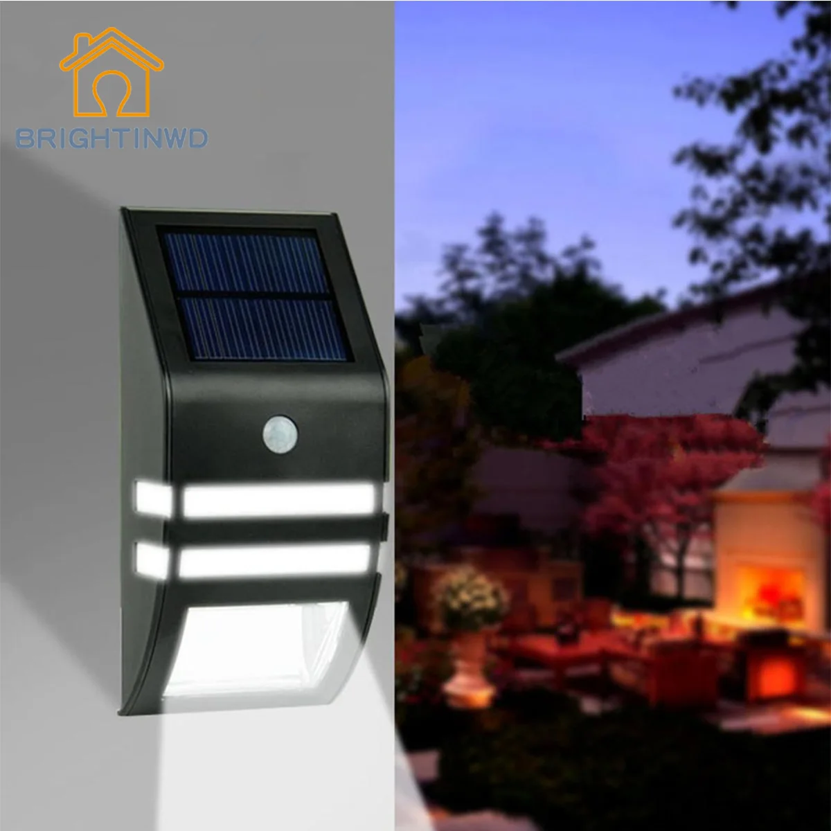 

BRIGHTINWD 2PCS Solar Power PIR Motion Sensor LED Wall Light Lamp Waterproof Outdoor Garden
