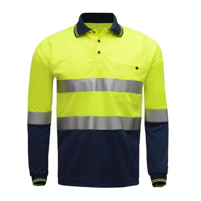 Высокая видимость рубашки желтый/темно-синий Рабочая Рубашка дышащая рабочая одежда безопасности отражающая футболка рубашка со светоотражателями покроя поло