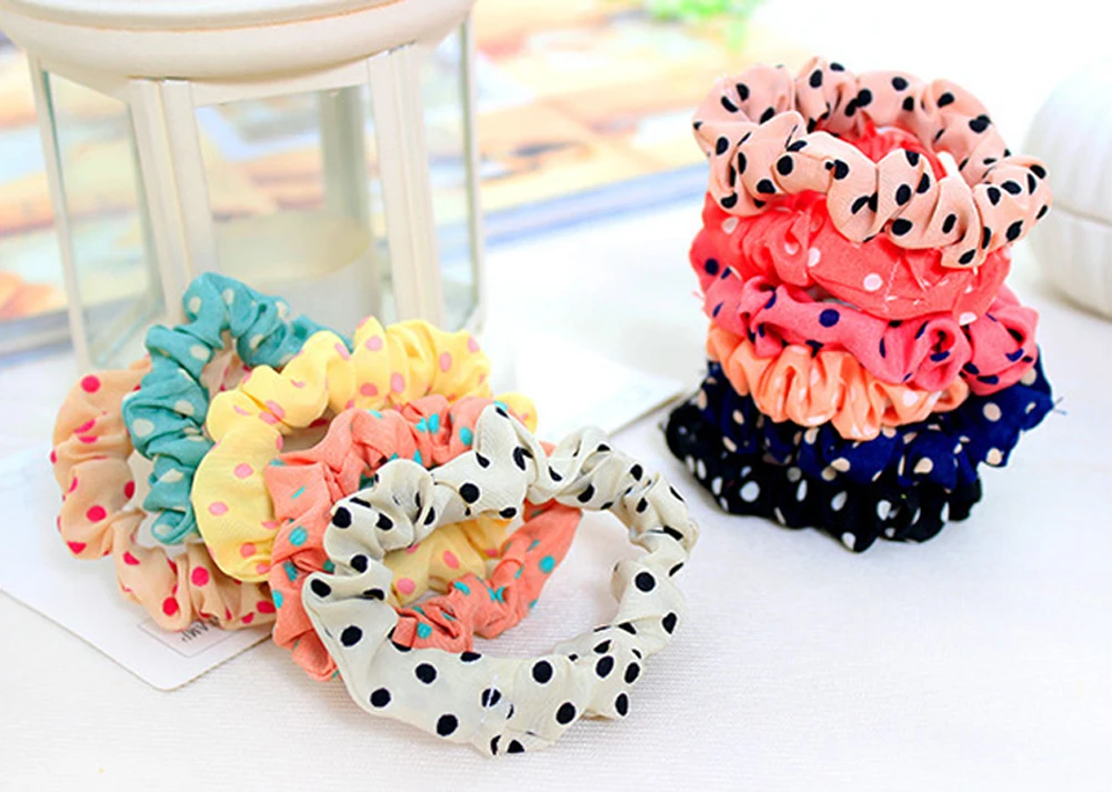 

New Fashion Sweet Candy Colored Cloth Dot ring Wave ring Hair rope rubber band Girls Headband Women's Donut Grip Hair band