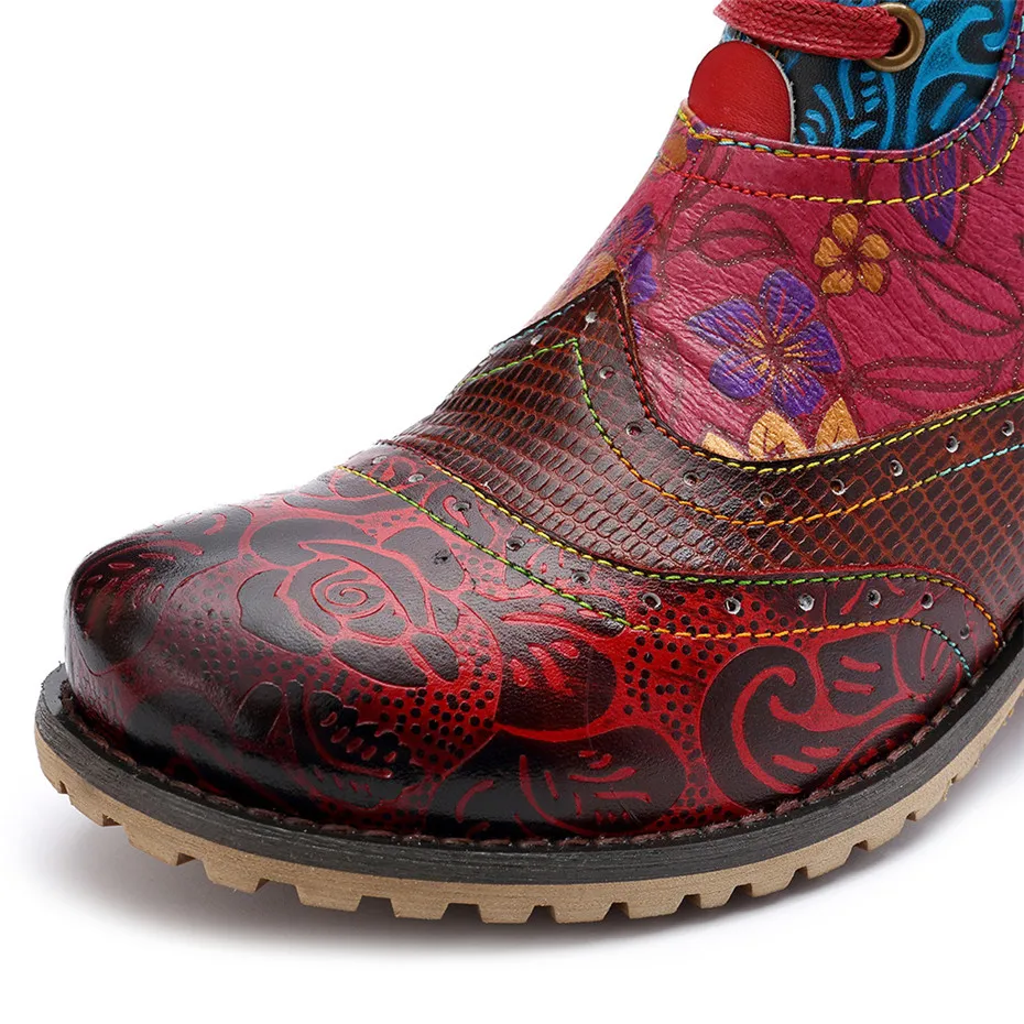 D Knight Vintage Splicing Printed Ankle Boots For Women Shoes Woman Genuine Leather Retro Block Med Heels Fall Winter Women Boot (13)