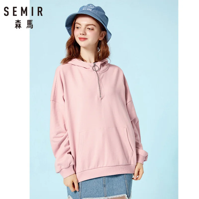 

SEMIR Women Oversized Hooded Sweatshirt with Zip Pullover Hoodie with Kangaroo Pocket Lined Drawstring Hood Ribbed Cuff and Hem