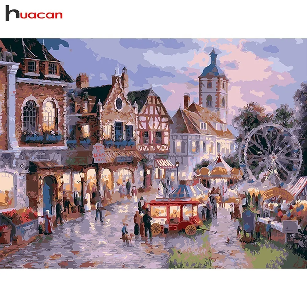 

Huacan DIY Diamond Painting Cartoon Round Full Drill Diamond Embroidery Cross Stitch Amusement Park Mosaic Garden Decoration