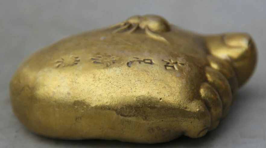 

Free Shipping Chinese Buddhism Brass Buddha Foot Feet Cicada Content is happiness Statue S0705