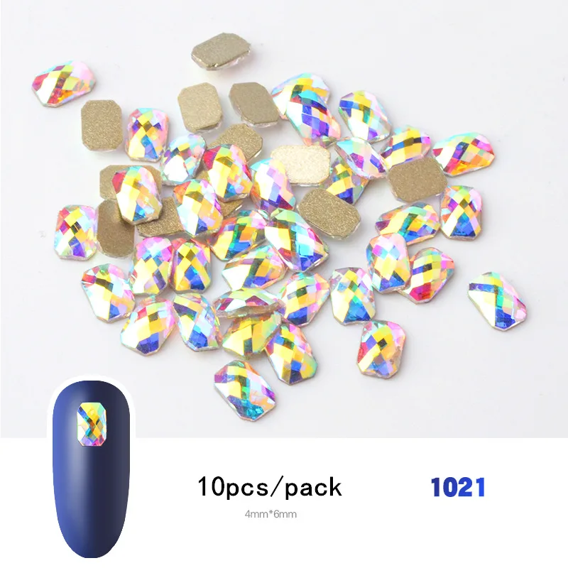 10 шт, блестящие цветные 3D Стразы для дизайна ногтей, плоские с оборота стеклянные драгоценные камни, ювелирные изделия, 30 стилей, аксессуары для дизайна маникюра - Цвет: 1021