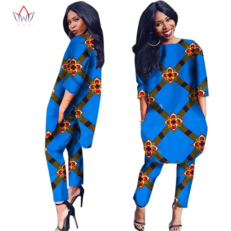 Африканская одежда комплект из двух предметов три четверти рукав Верхняя одежда женское платье-рубашка и длинные штаны с карманом размера плюс 6XL WY1091