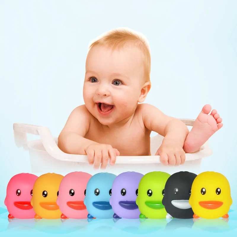 8 шт./компл. Kawaii резиновая утка детские игрушки для ванной красочные мягкие плавающие утка Ванная комната воды играть игрушки для детей днем Купание