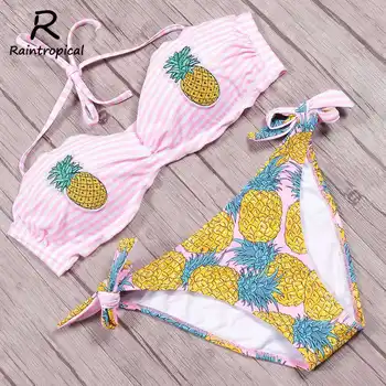 

Raintropical 2019 Sexy High Neck Halter Floral Bikinis Women Swimsuit Bandage Swimwear Print Bikini Set Bathing Suit Swim Wear