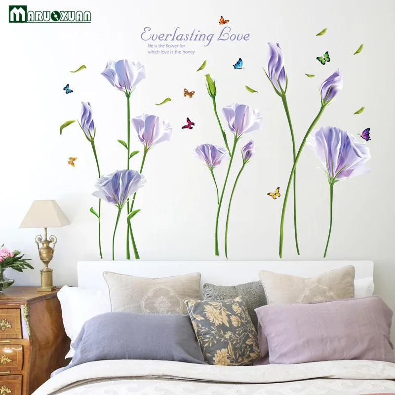 YunXi Purple Lily Flower Stickers Bedroom Living Room Bedside
