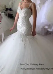 Сексуальное Белое свадебное платье Русалка 2015 свадебное платье с открытой спиной ремни украшенные тюль Поезд Vestido de Noiva Sereia
