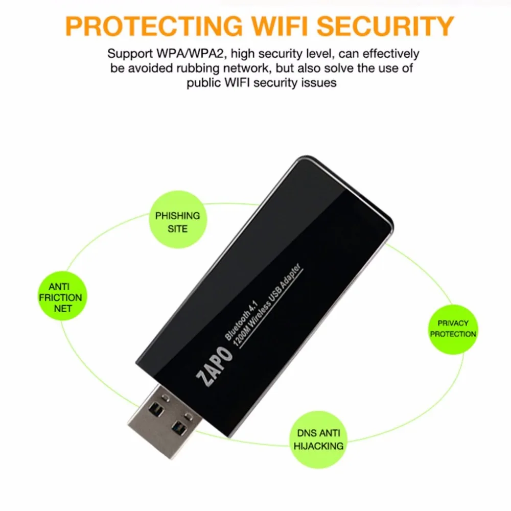 ЗАПО 1200 м WI-FI против вмешательства 2.4 ГГц и 5.8 ГГц разведки Dual Band AC Беспроводной сетевой адаптер с bluetooth 4.1 Лидер продаж