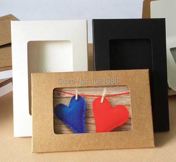 4"x6" kraft Postcard Box with window, foldable photo box with window