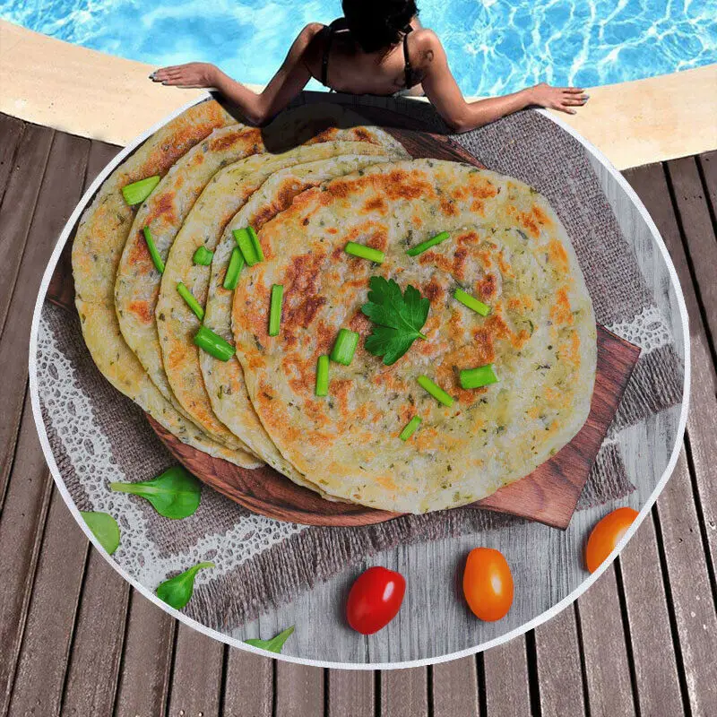 

2019 One Piece Cover Up Burger Food Tortilla Blanket Burrito Round Tapestry Beach Throw Towel Picnic Blanket Mat Bathing Suit