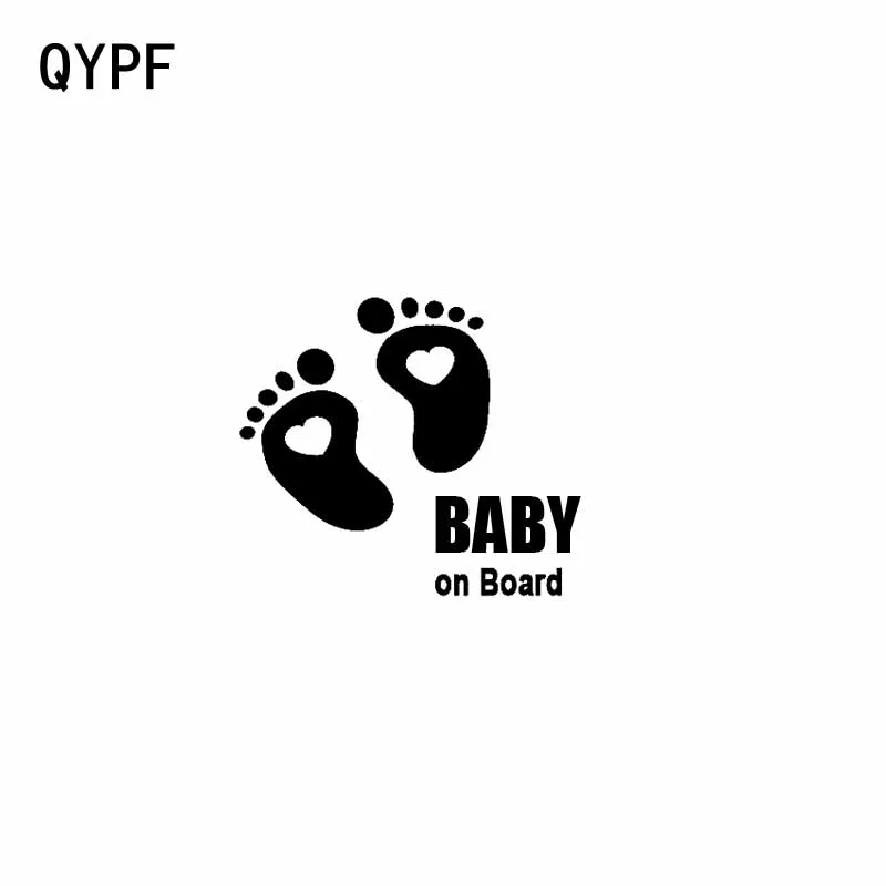 

QYPF 13CM*11.2CM BABY ON BOARD Love Footprint Automobile Vinyl Sticker Decals Black Sliver C14-0141