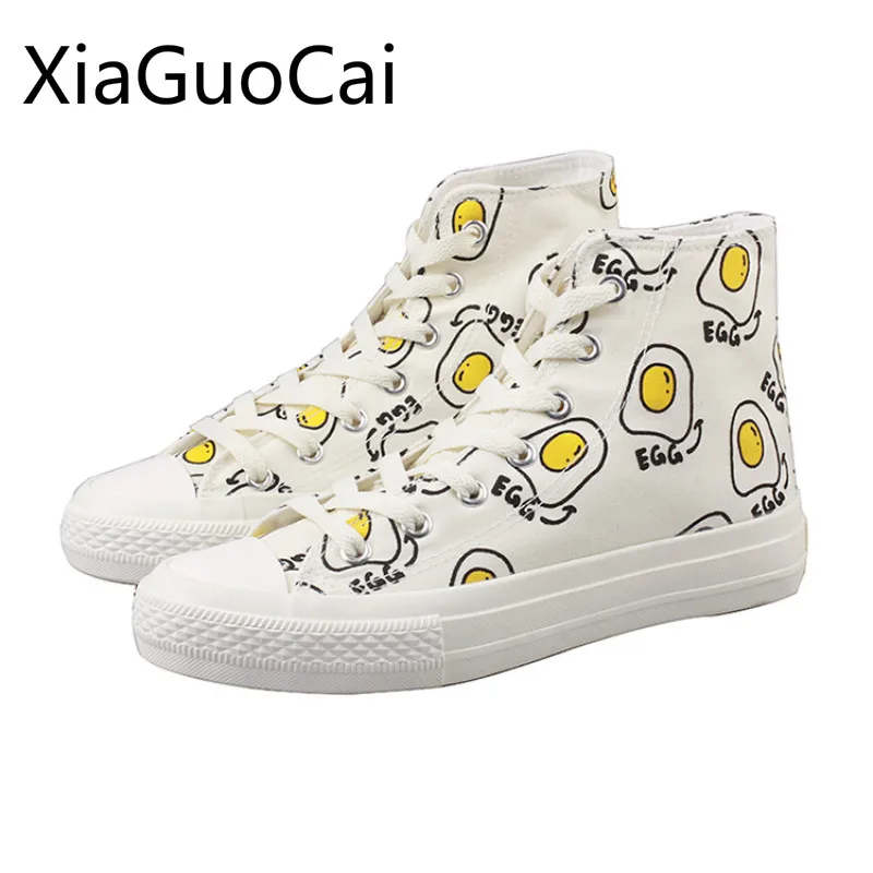 

Egg Fashion Women Canvas Shoes Female 2019 New Harajuku Style Women Casual Shoes Egg Graffiti High Top Casual Shoes