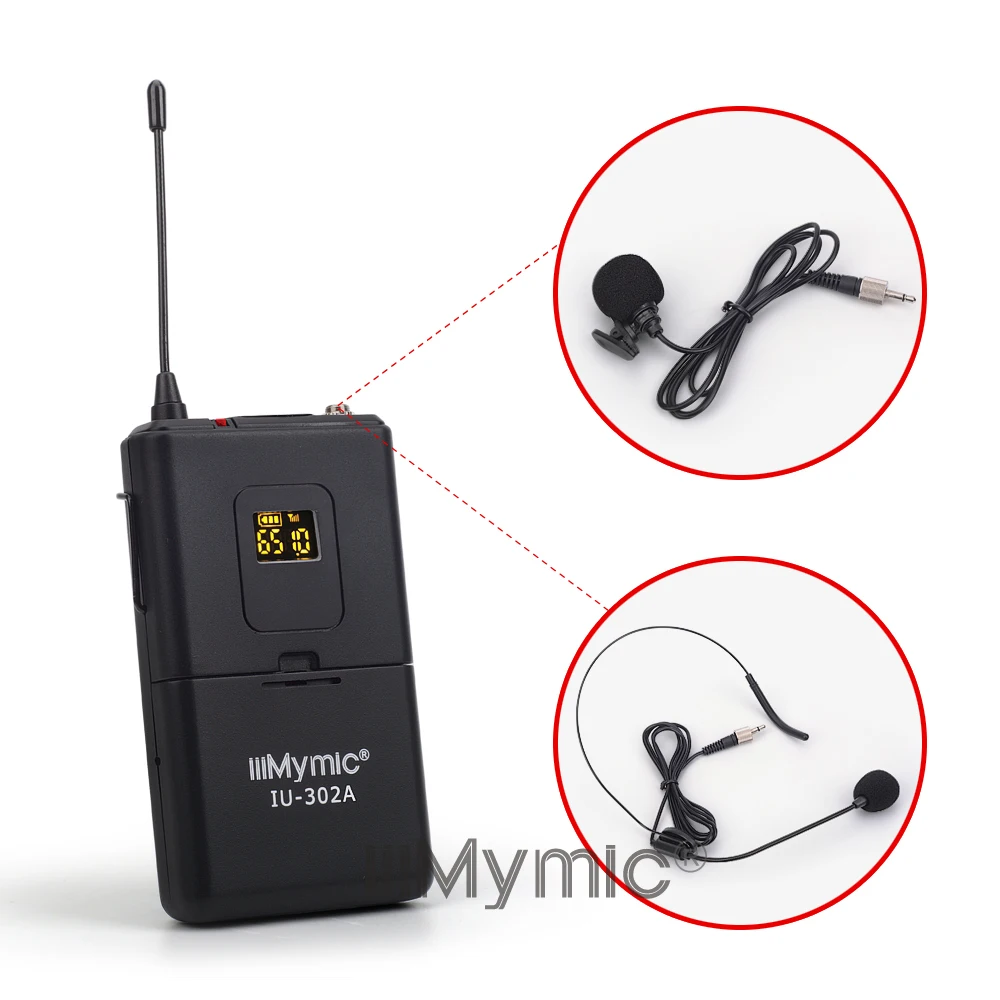 iiiMymic IU 302A UHF 600 700MHz Pro Dual Channel Wireless Microphone 2 Bodypack+2 Lapel&2 Headset Mic System for DJ Karaoke|Микрофоны| |
