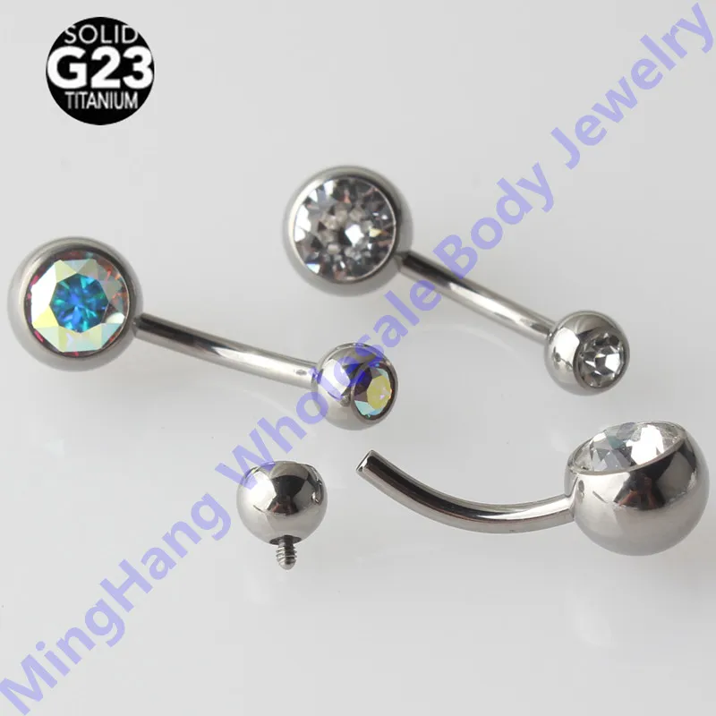

1.6*11*5/8mm Internally Threaded G23 Titanium Belly Button Rings 14G Double Gems Navel Bars Belly Rings Body Piercing Jewelry