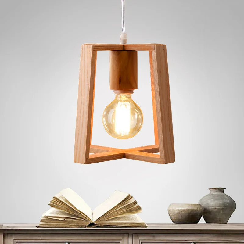

Modern Pendant Light Wood Lamp Restaurant Bar Coffee Dining Room Hanging Light Fixture E27 With Led Light Bulb WPL071