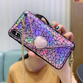 

XINGDUO Bling Love leather handbag wallet card stand case cover with strap for iphone X XS XR XS MAX 6 7 8 Plus