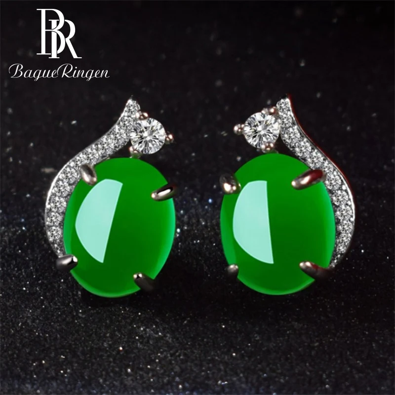 Женские серьги с изумрудом Begua Ringen зеленые из серебра 925 пробы ювелирные