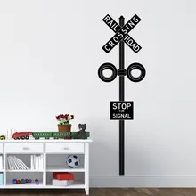 Railroad Crossing Sign Decal Childrens Wall Art Nursery Decor Vinyl Wall Stickers Train Theme Kindergarten Playroom Mural A446