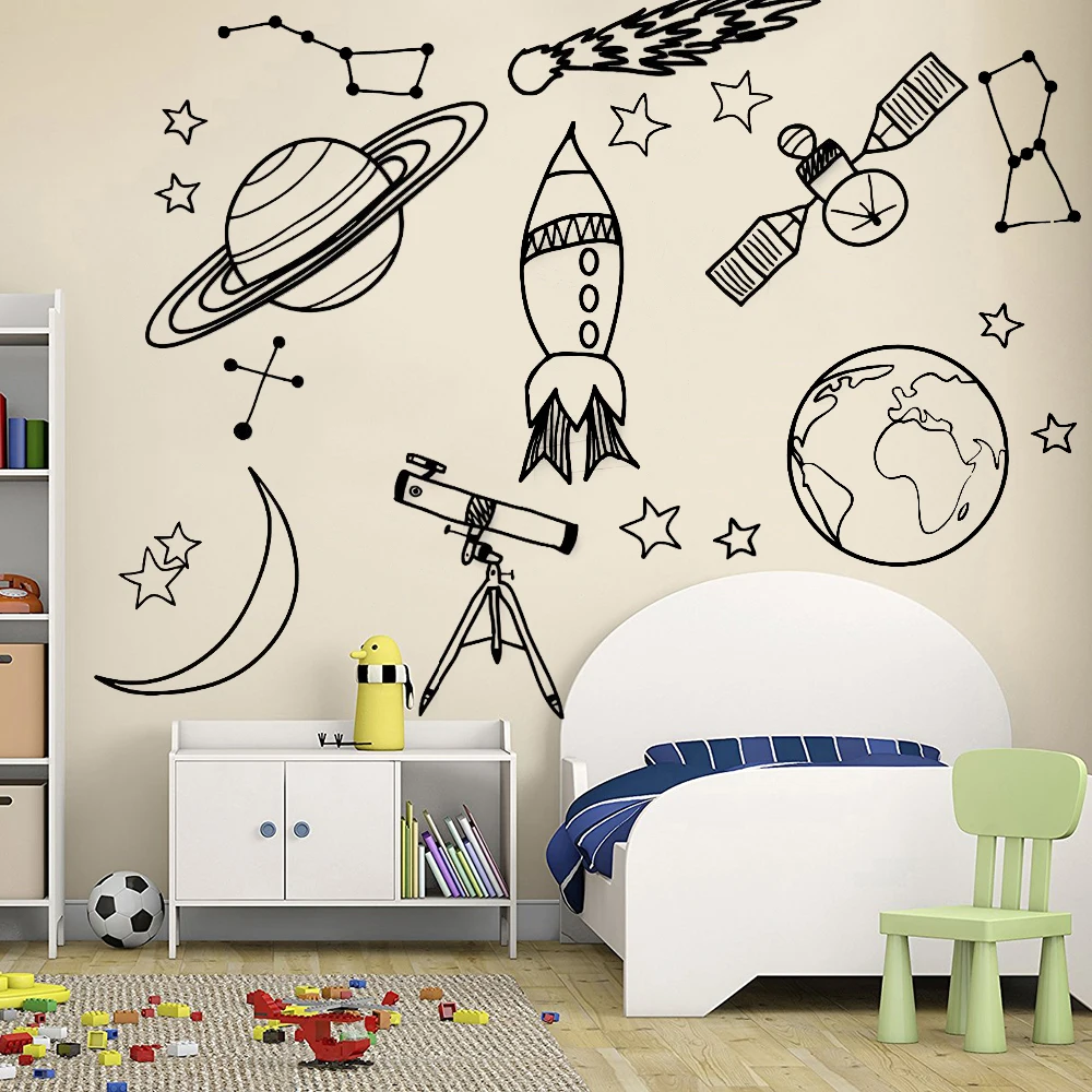 DIY наклейки на стену для детской комнаты астрономические инструменты космическая Астрономия школа Deocr Фреска виниловая наклейка съемные наклейки на стену в детскую LA888