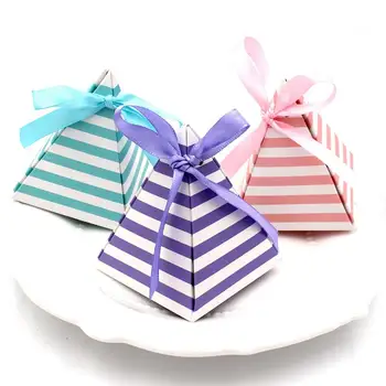

50PCS Triangular Pyramid Wedding Gift Box Gift Bag Chocolate Box Container Supplies for Guests Wedding Decoration