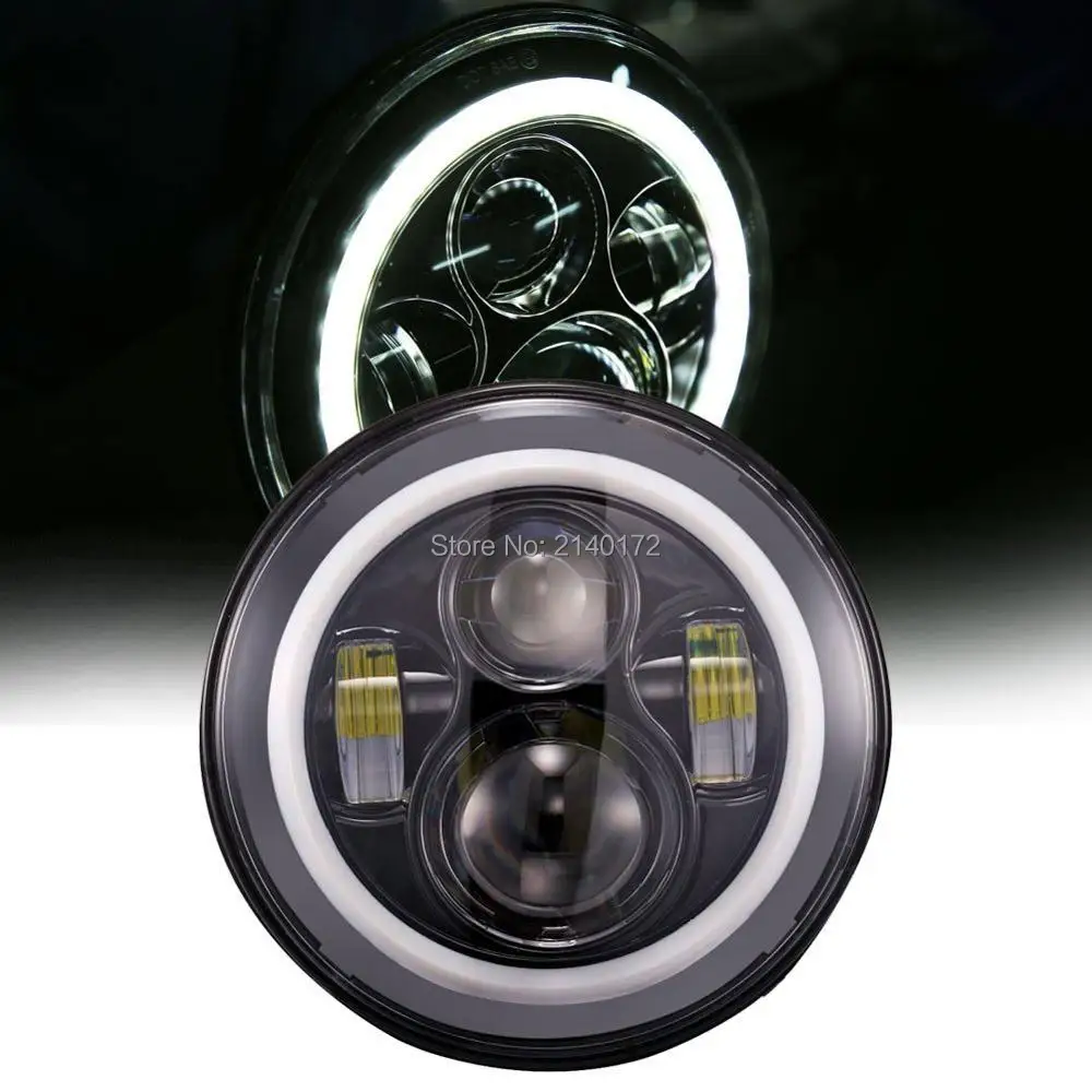 

7'' INCH Round led headlights with Halo Ring Angel eyes led headlight for Harley Jeeps Wrangler JK 07-15