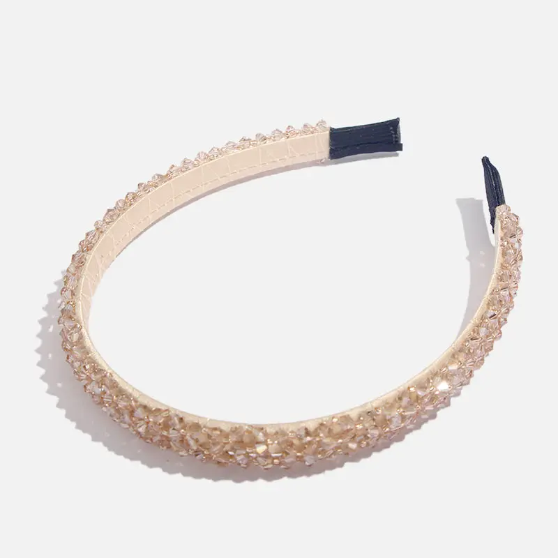 Flatfoosie Crystal Beaded Hair Band Fashion Headwear Girl Women Handmade Hair Accessories Headwear Party Wedding Headbands - Окраска металла: H005702YW